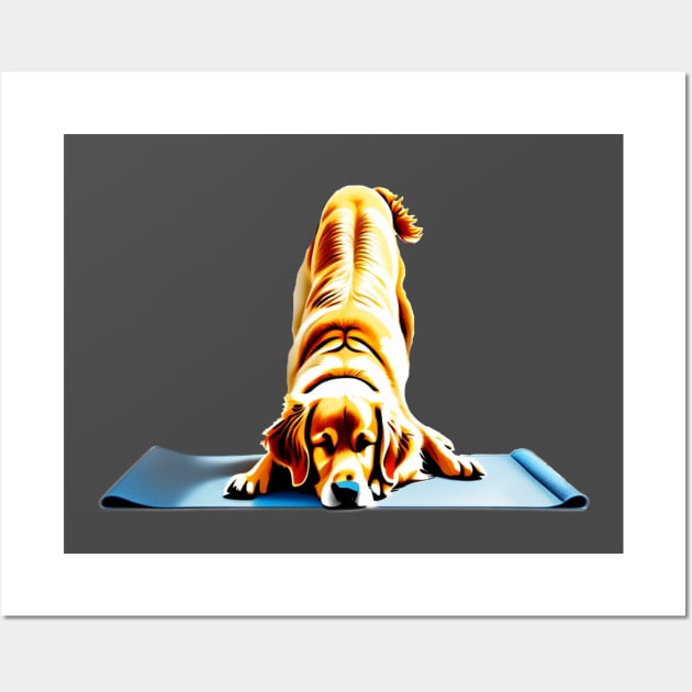 Golden Labrador doing down dog yoga pose Wall Art by Edgi